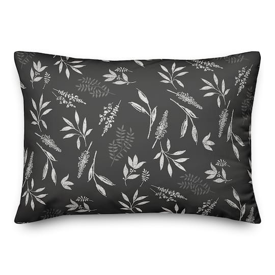 Gray Botanical Pattern Throw Pillow 14" x 20"